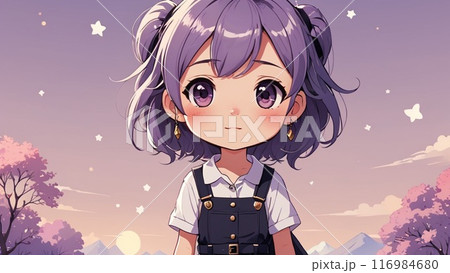 少女 イラスト かわいい 紫 ミニキャラ 少女 イラスト かわいい 紫 ミニキャラ 116984680