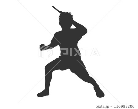 ラケットを振る、男性卓球選手(左利き)のシルエットイラスト ラケットを振る、男性卓球選手(左利き)のシルエットイラスト 116985206