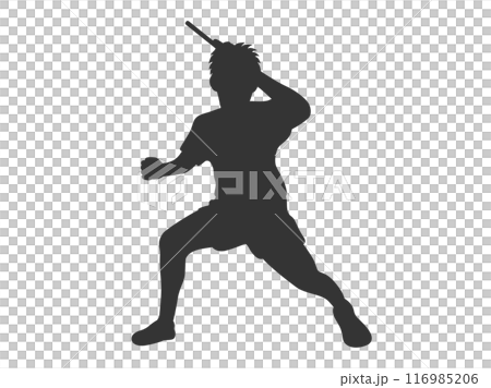 ラケットを振る、男性卓球選手(左利き)のシルエットイラスト ラケットを振る、男性卓球選手(左利き)のシルエットイラスト 116985206