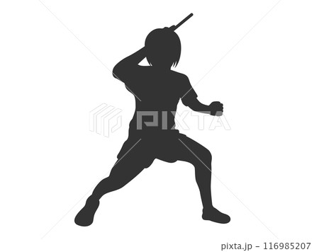 ラケットを振る、女性卓球選手のシルエットイラスト 116985207
