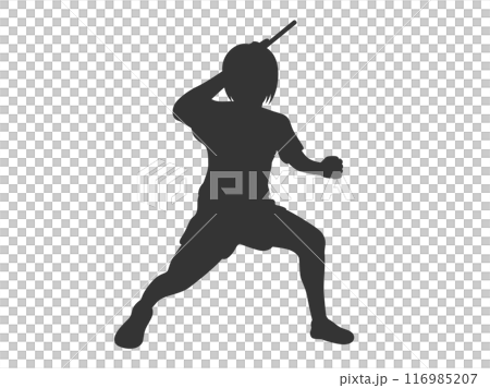 ラケットを振る、女性卓球選手のシルエットイラスト 116985207