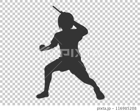 ラケットを振る、女性卓球選手(左利き)のシルエットイラスト ラケットを振る、女性卓球選手(左利き)のシルエットイラスト 116985208