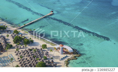 Drone view of Bayahibe beach Crystal clear sea with beautiful sandy beach Drone view of Bayahibe beach Crystal clear sea with beautiful sandy beach 116985227