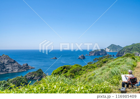 奥石廊ユウスゲ公園　海底火山の記憶を描く　写生 116985409