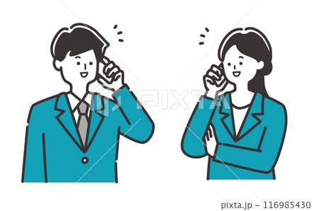電話をするスーツのビジネスパーソン(20代30代男性・女性)のイラスト素材 電話をするスーツのビジネスパーソン(20代30代男性・女性)のイラスト素材 116985430