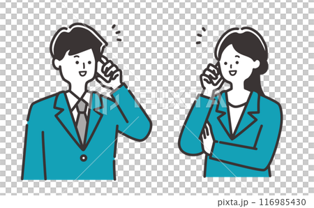 電話をするスーツのビジネスパーソン(20代30代男性・女性)のイラスト素材 電話をするスーツのビジネスパーソン(20代30代男性・女性)のイラスト素材 116985430