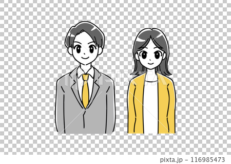 Illustration of a young business person in a suit (yellow, gray) Illustration of a young business person in a suit (yellow, gray) 116985473