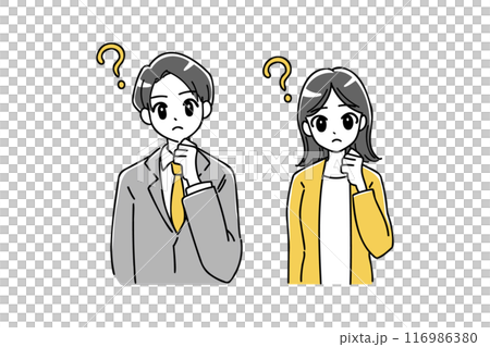 疑問を持っているビジネスパーソンのイラスト(イエロー、グレー) 116986380