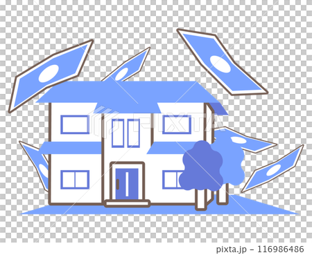紙幣が降り注ぐ一軒家のイラスト 紙幣が降り注ぐ一軒家のイラスト 116986486