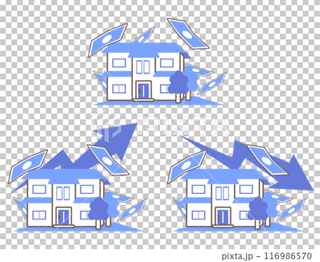 一軒家とお金のイラストセット。紙幣が降り注ぐイラストと上昇、下降のイラスト 一軒家とお金のイラストセット。紙幣が降り注ぐイラストと上昇、下降のイラスト 116986570