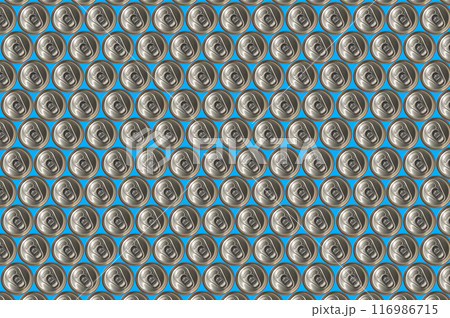 Tops of soda cans. Aluminum cans of soda background. 116986715