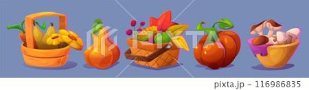 Autumn rural harvest in wicker basket 116986835