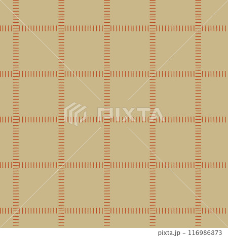 Classic plaid design with red diagonal hatching on olive green background. Seamless pattern. 116986873