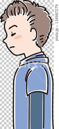 色々な年代の人物_横向き_目を閉じてうつむく_小学生_男の子_男児 116987279