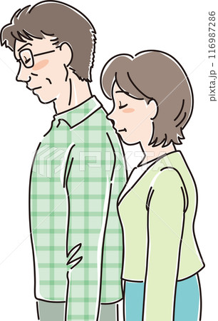 色々な年代の人物_横向き_目を閉じてうつむく_中年夫婦 116987286