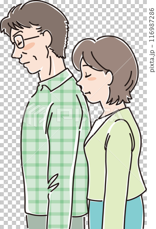 色々な年代の人物_横向き_目を閉じてうつむく_中年夫婦 116987286