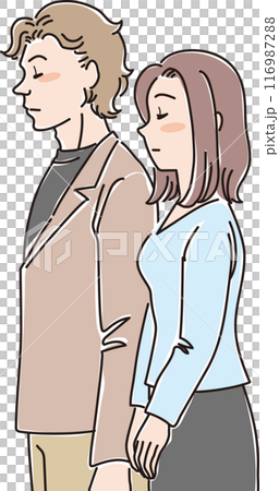 色々な年代の人物_横向き_目を閉じてうつむく_男女_夫婦_カップル_20代_30代 116987288