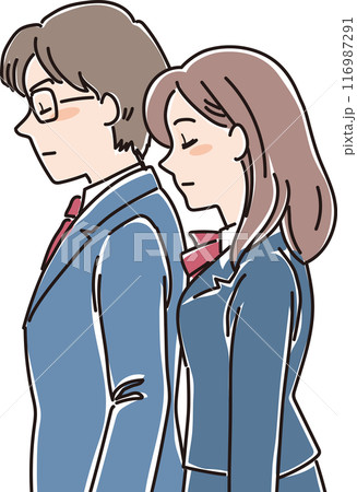 色々な年代の人物_横向き_普目を閉じてうつむく_高校生男女 色々な年代の人物_横向き_普目を閉じてうつむく_高校生男女 116987291