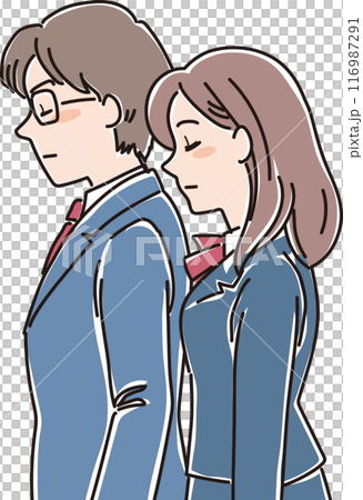 色々な年代の人物_横向き_普目を閉じてうつむく_高校生男女 色々な年代の人物_横向き_普目を閉じてうつむく_高校生男女 116987291