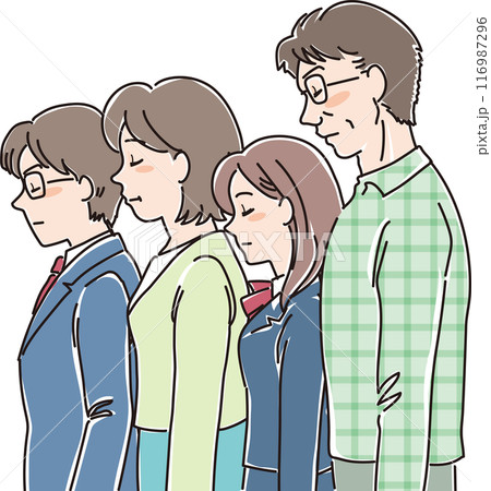 色々な年代の人物_横向き_目を閉じてうつむく_4人家族_高校生男女_両親 色々な年代の人物_横向き_目を閉じてうつむく_4人家族_高校生男女_両親 116987296