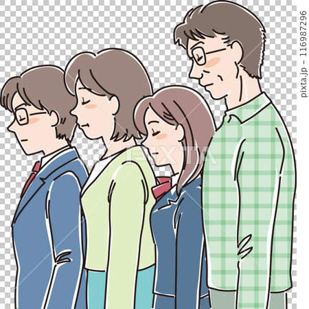 色々な年代の人物_横向き_目を閉じてうつむく_4人家族_高校生男女_両親 色々な年代の人物_横向き_目を閉じてうつむく_4人家族_高校生男女_両親 116987296