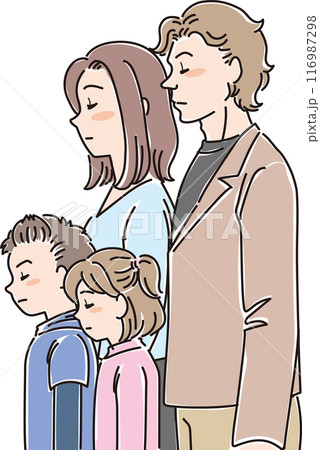 色々な年代の人物_横向き_目を閉じてうつむく_4人家族_小学生男女_両親 色々な年代の人物_横向き_目を閉じてうつむく_4人家族_小学生男女_両親 116987298
