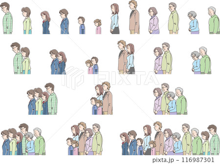 色々な年代の人物_横向き_目を閉じてうつむく_セット 色々な年代の人物_横向き_目を閉じてうつむく_セット 116987301