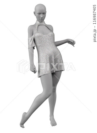 3D Render of Holographic dress on mannequin 3D Render of Holographic dress on mannequin 116987405