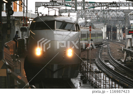 新大阪に到着する山陽新幹線0系こだま号:フレッシュグリーン編成 新大阪に到着する山陽新幹線0系こだま号:フレッシュグリーン編成 116987423