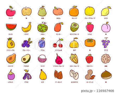 ラフに描いた可愛いフルーツアイコンセット 116987466
