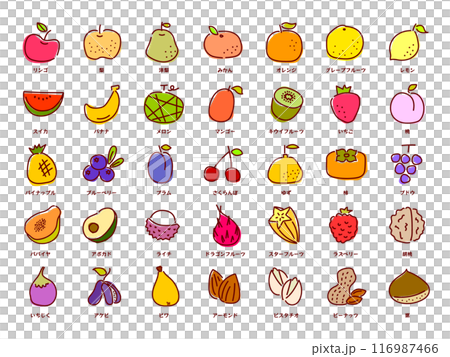 ラフに描いた可愛いフルーツアイコンセット 116987466