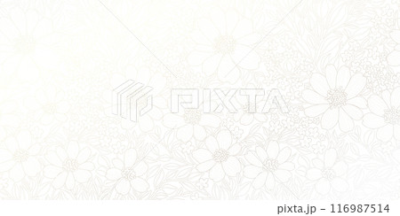 Luxurious Design of Wallpaper in the style of art deco, Light Silver Contour Flowers and Leaves on a White Background. Great for Prints, Posters, Covers, Banners, Invitations, Beauty Products. Luxurious Design of Wallpaper in the style of art deco, Light Silver Contour Flowers and Leaves on a White Background. Great for Prints, Posters, Covers, Banners, Invitations, Beauty Products. 116987514