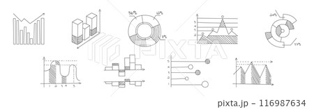 Graph and Chart Line Drawing as Infographic Element Vector Set 116987634