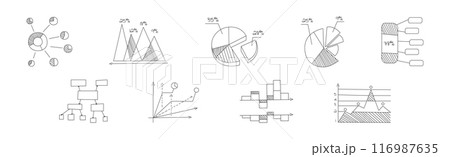 Graph and Chart Line Drawing as Infographic Element Vector Set 116987635