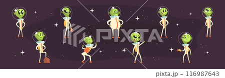 Cute Alien Green Character In Space Suit Vector Set Cute Alien Green Character In Space Suit Vector Set 116987643