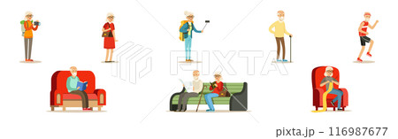 Senior Man and Woman Character Enjoy Retirement Vector Set Senior Man and Woman Character Enjoy Retirement Vector Set 116987677