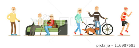 Senior Man and Woman Character Enjoy Retirement Vector Set Senior Man and Woman Character Enjoy Retirement Vector Set 116987683