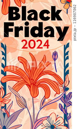Art Nouveau Floral Poster Idea for Black Friday Sales Advertising 116987862