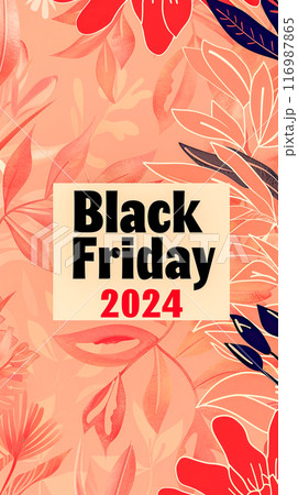 Banner in Art Nouveau floral style advertising Black Friday sales, interlacing flowers and leaves 116987865