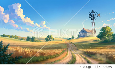 Pastoral landscape of an old farm, concept of the importance of the countryside in life, beautiful landscape 116988069
