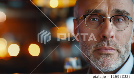 Poster with portrait of an adult man at his favorite bar, close-up with space for sports bar advertising concept Poster with portrait of an adult man at his favorite bar, close-up with space for sports bar advertising concept 116988322