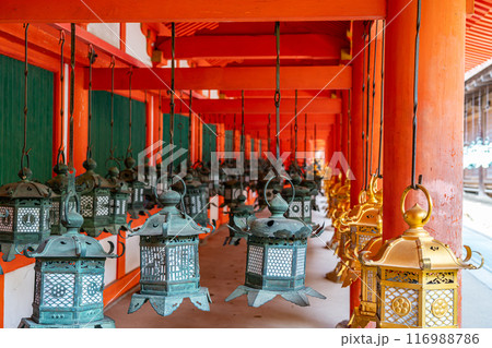 【奈良県】春日大社の回廊に並ぶ灯籠 116988786