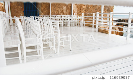 Old Dismissed White Wooden Restaurant  116989057