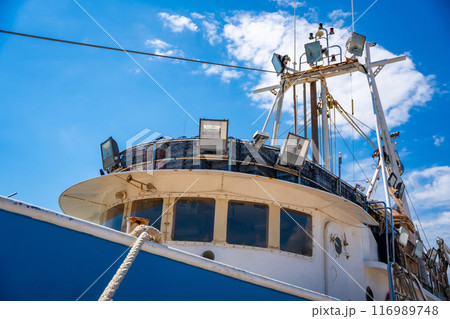 Fishing boat parking on Vela Luka town in Korcula island, Croatia Fishing boat parking on Vela Luka town in Korcula island, Croatia 116989748