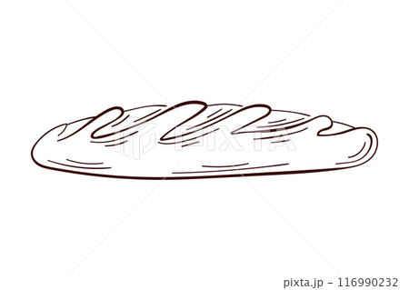 Loaf of bread in line art style. Bakery shop menu. Vector illustration isolated on a white background. 116990232
