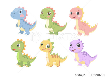 Cute Baby Dinosaurs Set. Little Cute Dinosaur Characters. Fairytale Monsters. Stickers, Badges, Prints Cute Baby Dinosaurs Set. Little Cute Dinosaur Characters. Fairytale Monsters. Stickers, Badges, Prints 116990295