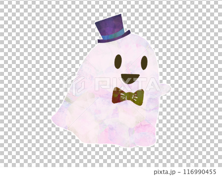 Illustration of a cute ghost wearing a top hat Illustration of a cute ghost wearing a top hat 116990455
