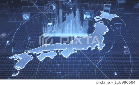 CG素材　日本地図とチャート・グラフのイメージ素材 116990604