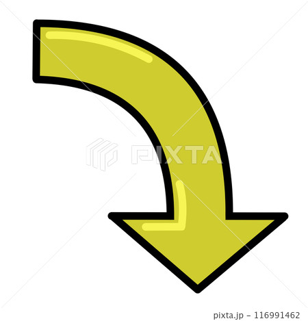 カーブする矢印2（黄色）（線画・反射あり） 116991462