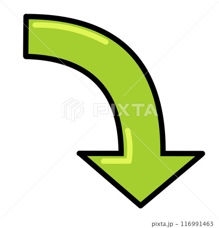 カーブする矢印2(黄緑)(線画・反射あり) カーブする矢印2(黄緑)(線画・反射あり) 116991463